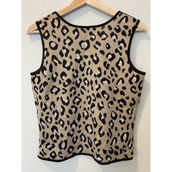 Ming Wang S Tank Top Shirt Leopard Hazelnut Scoop Neck Sleeveless EUC - Picture 2 of 6